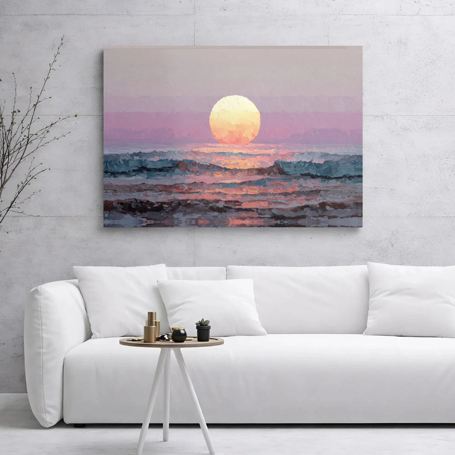 Impressionist Ocean Sunset Canvas | Textured Seascape Wall Art | Gallery Wrapped Premium Print | Modern Coastal Home Decor