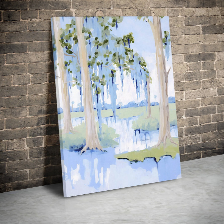 Southern Bayou Canvas Wall Art | Abstract Cypress Tree Painting with Spanish Moss | Premium Gallery Wrapped Canvas | Living Room Decor Gift