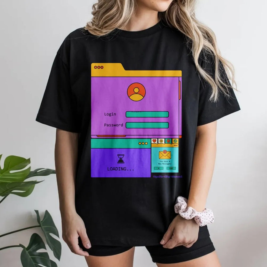 Retro Computer UI Graphic T-Shirt | 90s Vaporwave Desktop Interface | Premium Cotton Crewneck | Nostalgic Tech Lover Gift for Him or Her