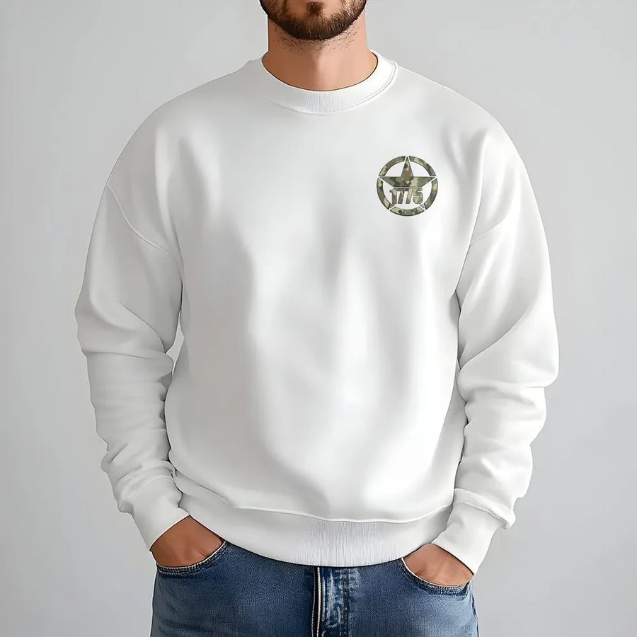 1775 Army Sweatshirt | Patriotic Camo Star Emblem | Premium Cotton Blend | Gift for Veteran or American History Buff
