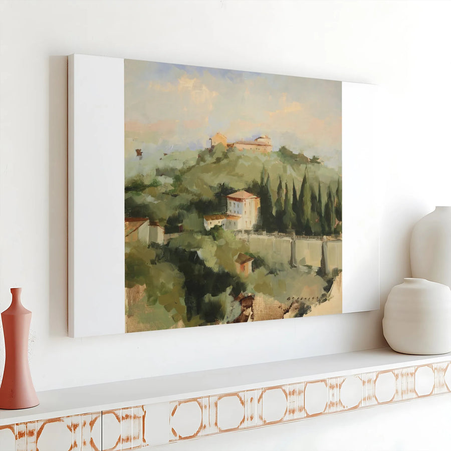 Italian Landscape Canvas Art | Vintage Umbrian Hillside Print | Premium Gallery Wrapped Canvas | Rustic Farmhouse Wall Decor Gift