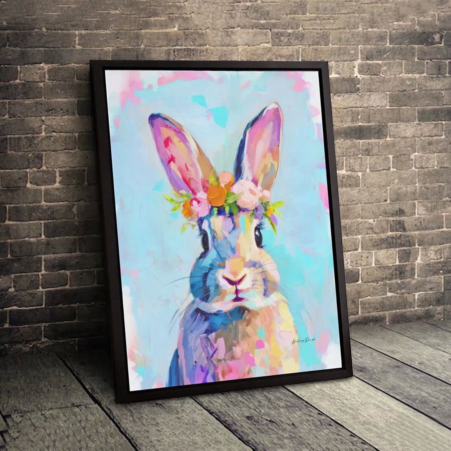 Abstract Bunny Wall Art | Colorful Floral Rabbit Canvas | Premium Gallery-Wrapped Print | Easter Nursery Decor Gift