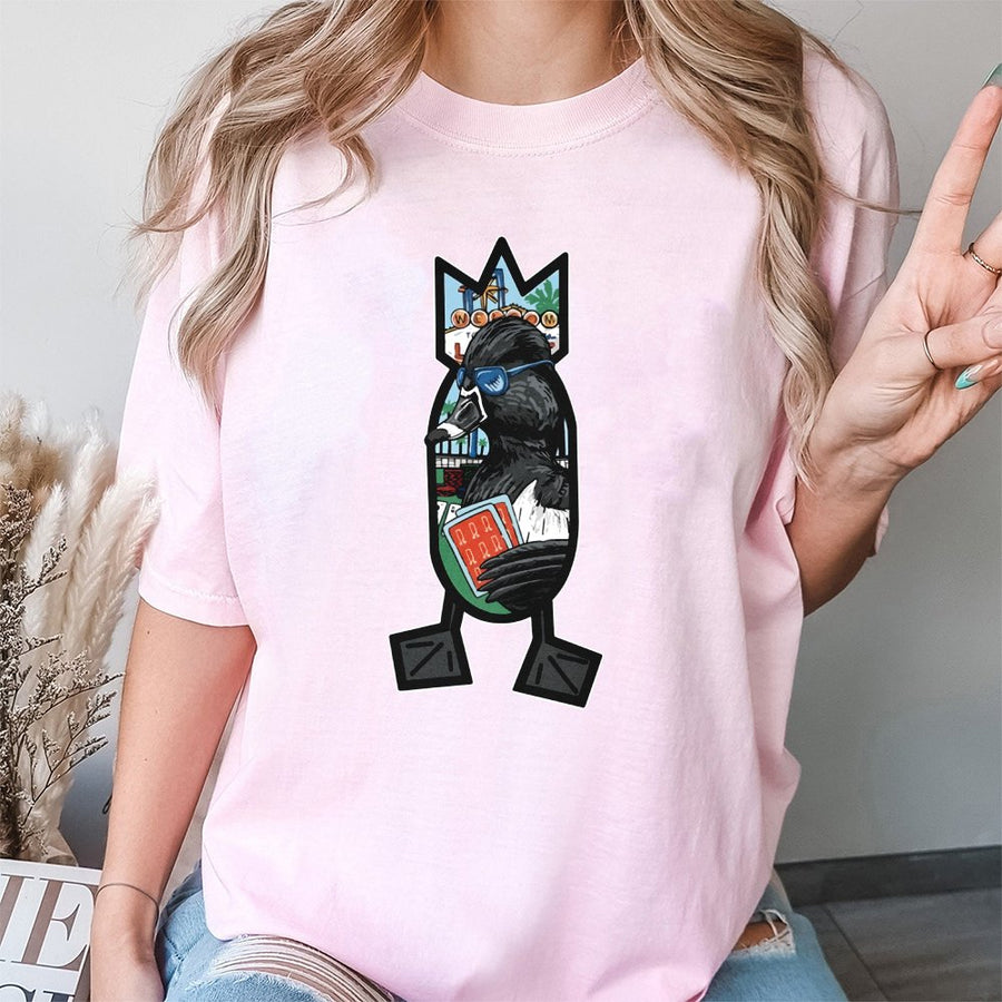 Bomber Duck Graphic T-Shirt | Vegas Neon Sign & Playing Cards Design | Premium 100% Cotton | Funny Gambling Lover Gift