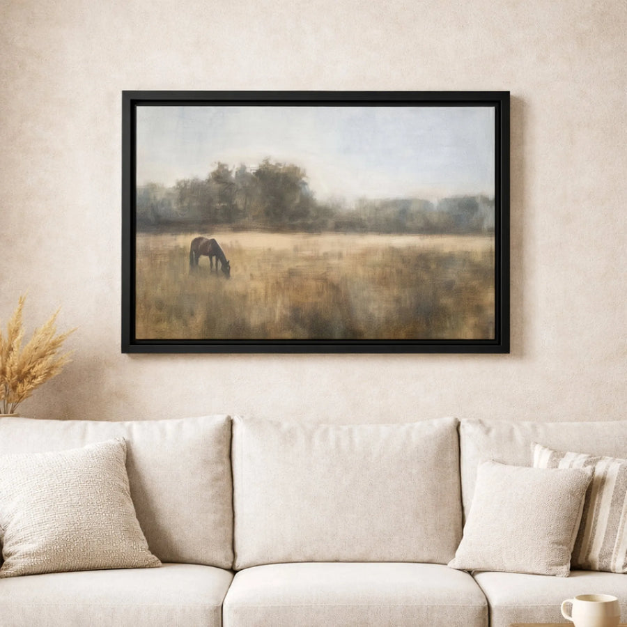Horse Grazing Field Canvas Wall Art | Impressionist Countryside Landscape Print | Premium 1.25 Inch Gallery Wrap | Farmhouse Home Decor Gift