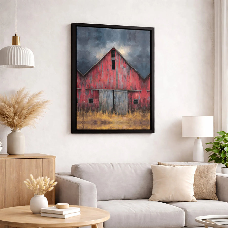 Rustic Red Barn Canvas Wall Art | Stormy Sky Farmhouse Decor | 1.25-Inch Premium Gallery Profile | Countryside Home Decor Gift