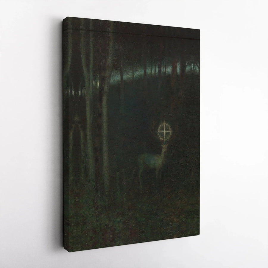 Vision Of Saint Hubertus Canvas Print | Gothic Forest Deer Wall Art | Premium Gallery Wrap Decor | Religious Christian Gift For Home Office