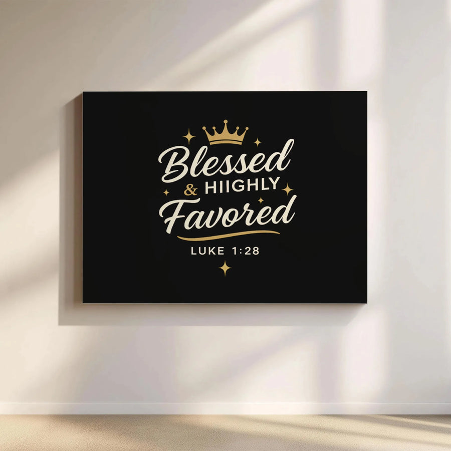 Blessed and Highly Favored Canvas Wall Art | Luke 1:28 Bible Verse Sign | Premium Gallery Wrapped Print | Christian Home Decor Gift for Women