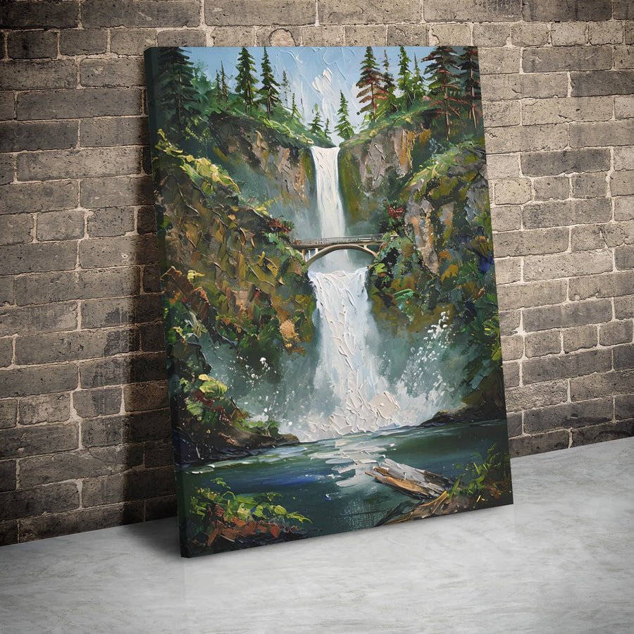 Multnomah Falls Canvas Print | Textured Impressionist Oregon Landscape Wall Art | Gallery Wrapped Premium Decor | Nature Lover Gift for Home Office