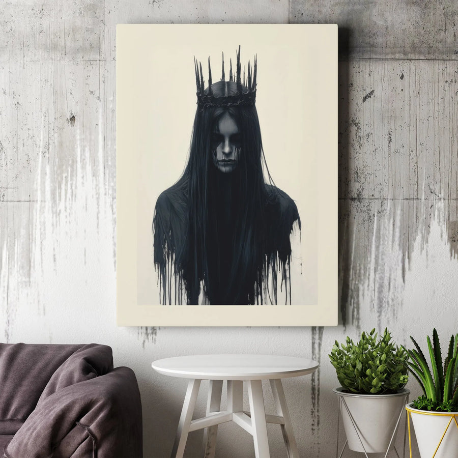 Gothic Queen Canvas Print | Dark Surreal Spiky Crown Wall Art | Premium Fade-Resistant Gallery Wrap | Spooky Home Decor Gift for Dark Academia Fans