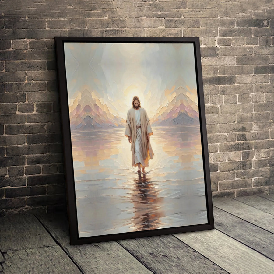 Jesus Walking On Water Canvas Print | Religious Abstract Oil Painting | Premium Gallery-Wrapped Wall Art | Christian Home Decor Gift