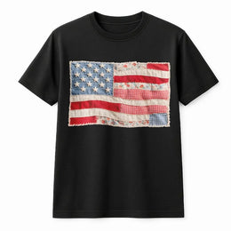 American Flag T-Shirt | Retro Faux Patchwork USA Graphic | 100% Cotton Premium Tee | Patriotic 4th of July Gift for Men and Women
