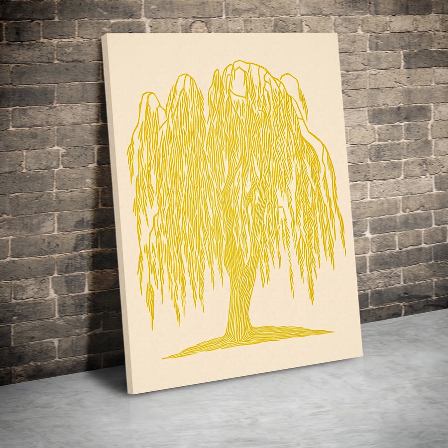 Weeping Willow Wall Art | Minimalist Yellow Botanical Line Drawing | Premium Gallery Canvas | Nature Lover Gift Home Decor