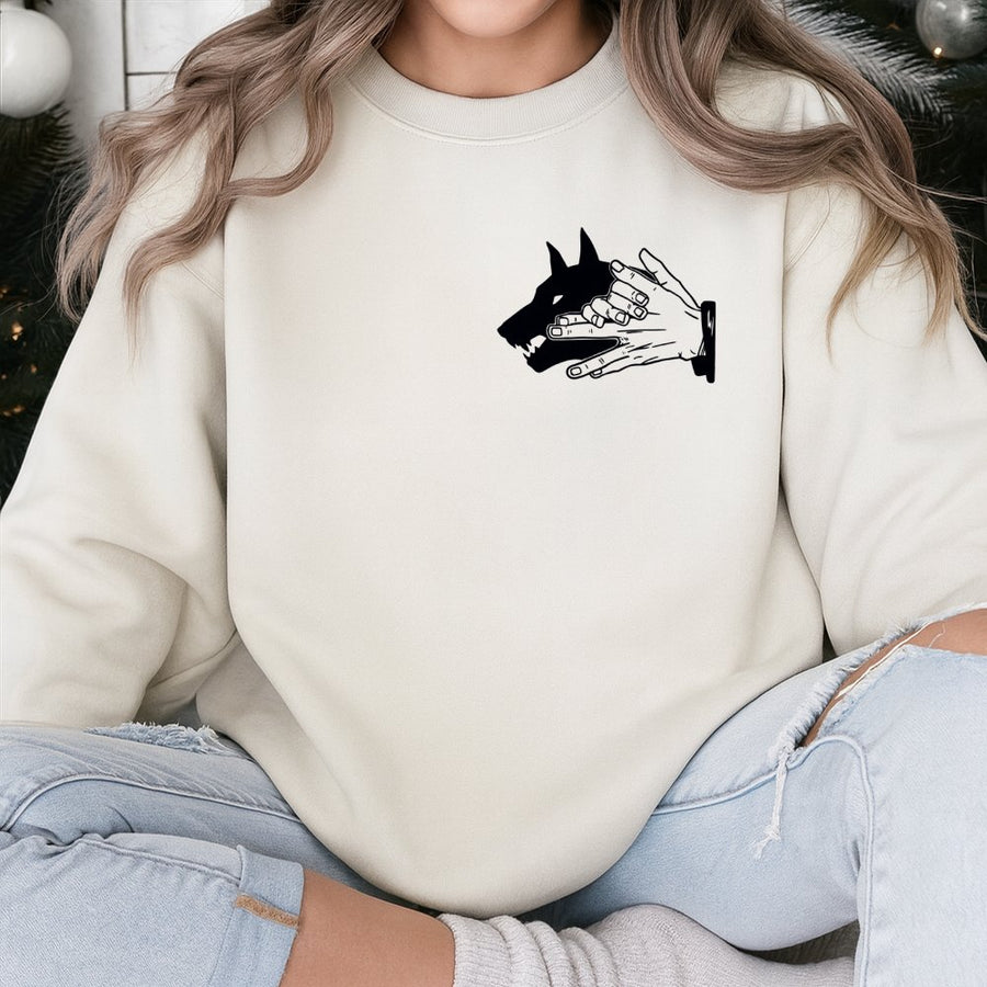 Wolf Hand Shadow Graphic Sweatshirt | Aesthetic Animal Art Design | Premium Cotton Blend | Unisex Streetwear Gift for Men and Women