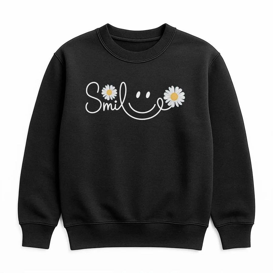 Smiley Daisy Sweatshirt | Cute Floral Smile Graphic Design | Premium Cotton Polyester Blend | Trendy Aesthetic Gift For Women