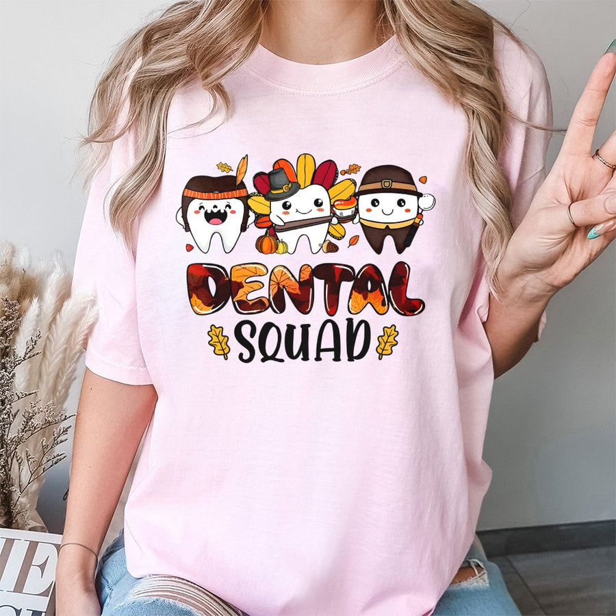 Dental Squad Thanksgiving T-Shirt | Cute Fall Teeth Design | 100% Cotton Premium Quality | Gift for Dentist and Dental Hygienist