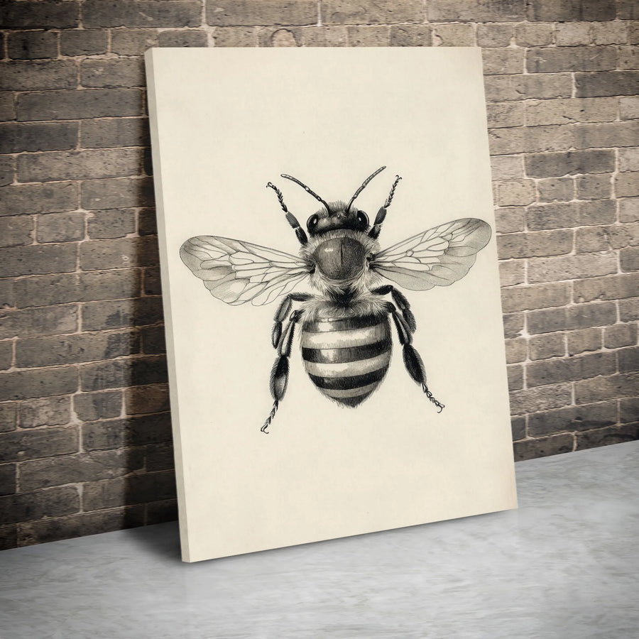 Vintage Bee Wall Art Canvas | Scientific Illustration Print | Premium Gallery Wrapped Decor | Nature Lover & Farmhouse Home Gift