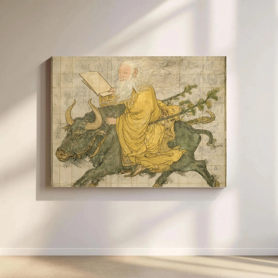Laozi Riding Water Buffalo Canvas Print | Traditional Taoist Wall Art | Gallery Wrapped Premium Canvas | Zen Home Office Decor Gift