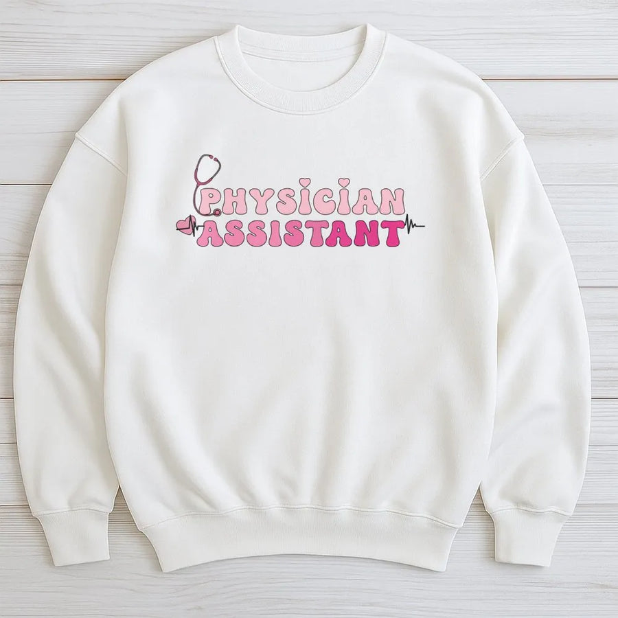 Physician Assistant Sweatshirt | Retro Pink Stethoscope Graphic | Premium Cotton Blend | Gift for PA Student or Healthcare Professional