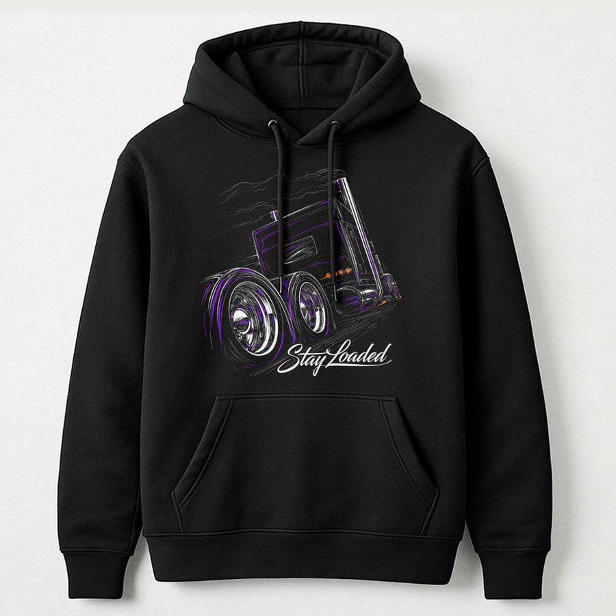 Stay Loaded Trucker Hoodie | Big Rig Neon Graphic Design | Premium Cotton-Blend | Gift for Truck Drivers and Diesel Enthusiasts