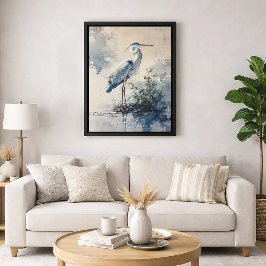 Great Blue Heron Canvas Art | Watercolor Bird Wall Decor | Premium Fade-Resistant Gallery Print | Nature Lover Gift Home Office Decor
