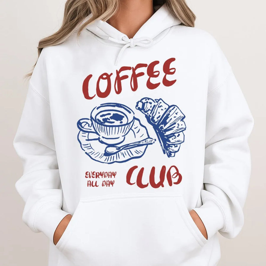 Coffee Lover Hoodie | Aesthetic Croissant Graphic Print | Premium Cotton-Poly Blend | Cozy Barista Gift for Caffeine Addicts