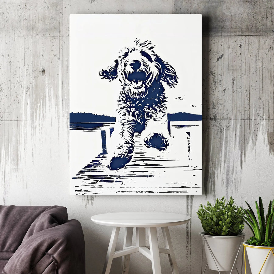 Goldendoodle Vertical Canvas Print | Minimalist Dog Stencil Art | Premium Thick Gallery Wrapped Canvas | Modern Pet Decor Gift for Doodle Lover