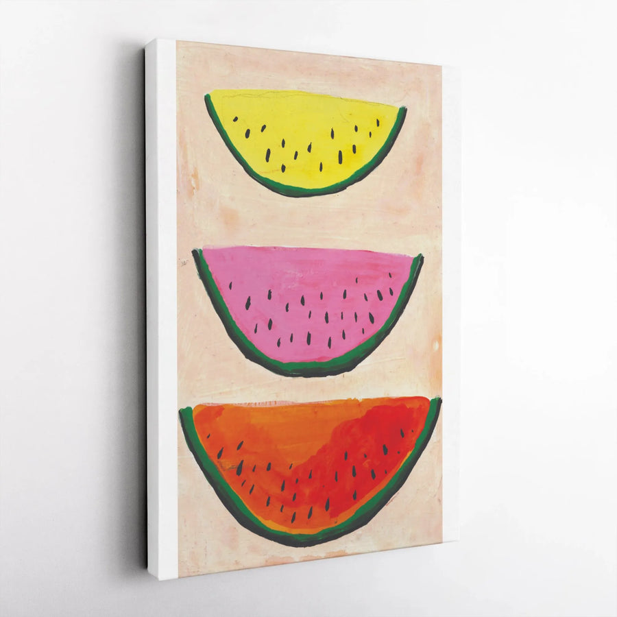 Watermelon Slices Vertical Canvas Print | Colorful Pop Art Fruit Painting | Premium Gallery Wrap Wall Art | Modern Kitchen & Dining Room Decor Gift