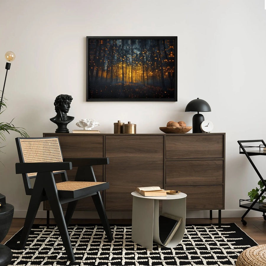 Enchanted Forest Canvas Wall Art | Glowing Fireflies Landscape | Premium Gallery Wrapped Print | Nature Home Decor Gift for Nature Lovers