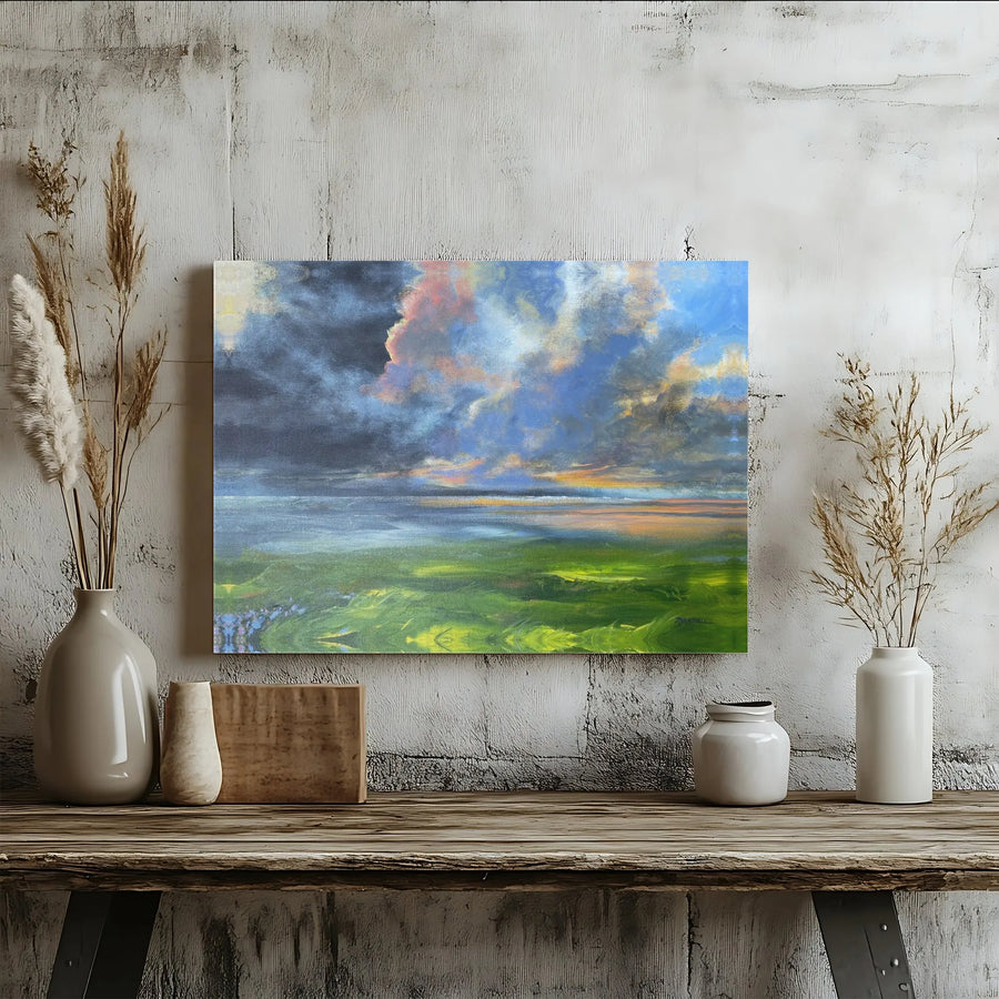 Coastal Landscape Canvas Print | Abstract Ocean Sunset Painting | Premium Gallery Wrapped Canvas | Modern Living Room Decor Gift