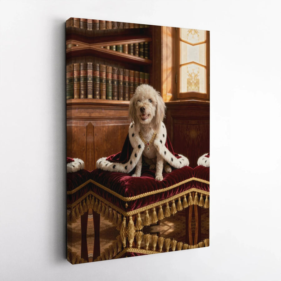 Royal Poodle Canvas Wall Art | Funny King Dog Portrait in Robes | Premium Gallery Wrap Canvas | Unique Home Decor Gift for Dog Lovers