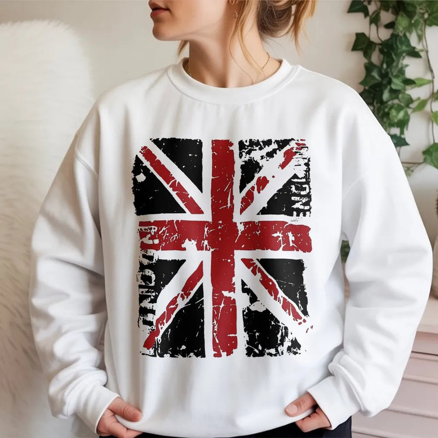 Union Jack Sweatshirt | Distressed London England Graphic | Premium Cotton | Patriotic UK Souvenir Gift