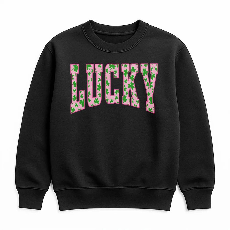 Lucky Clover Sweatshirt | Pink Shamrock Lettering Design | Premium Cotton Blend | St Patricks Day Gift For Women And Men