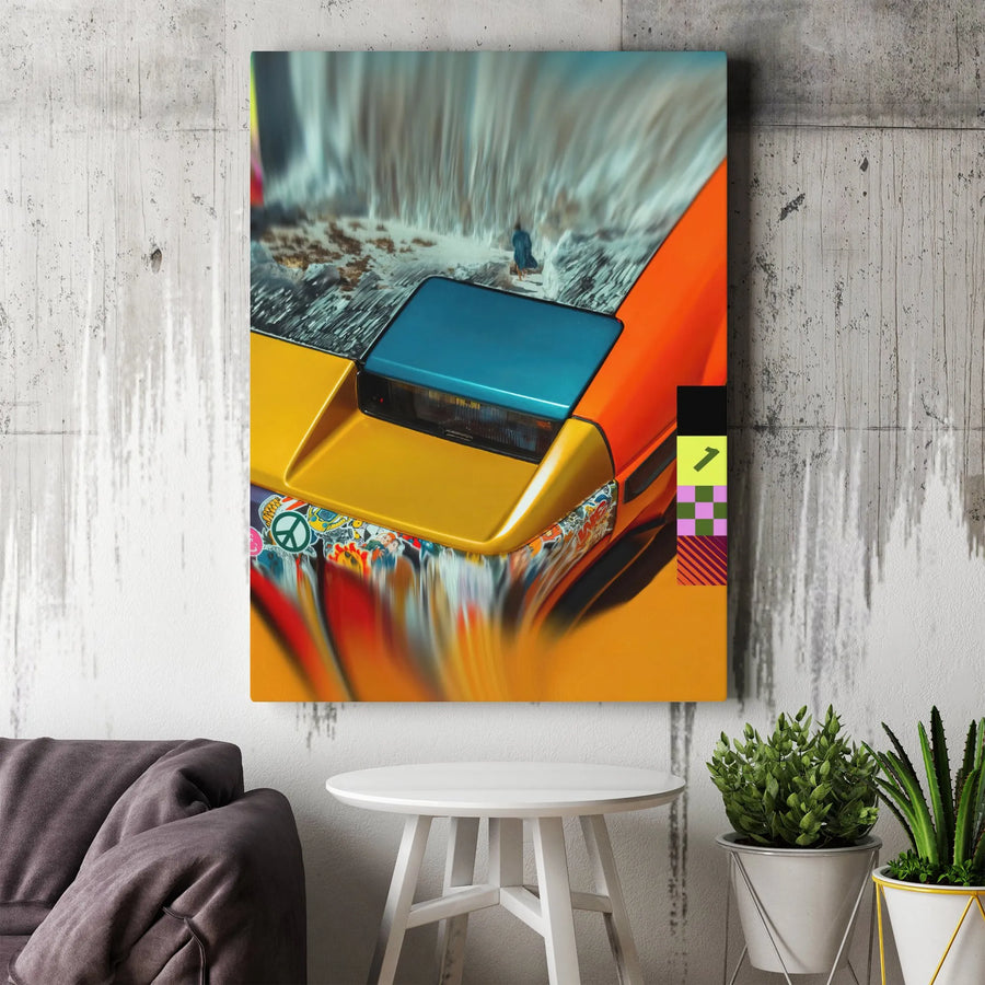 Abstract Car Art Vertical Canvas | JDM Pop Up Headlight Graphic | Premium Thick Gallery Wrap | Car Enthusiast & Man Cave Decor Gift