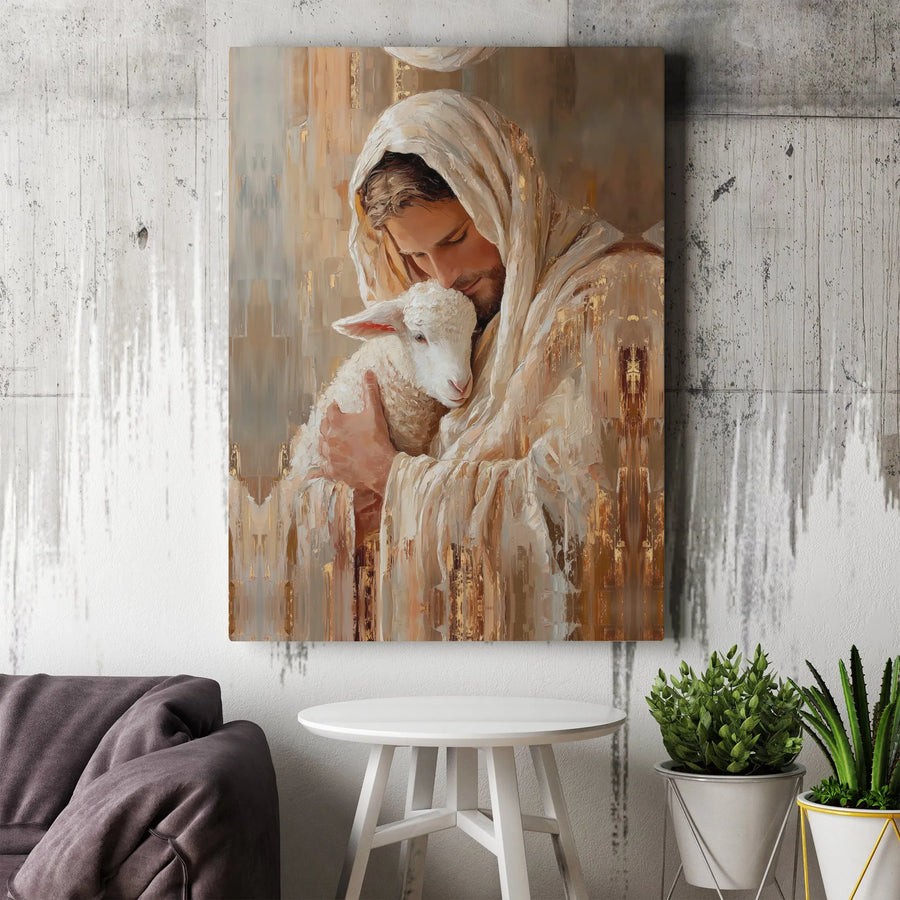 Jesus and Lamb Canvas Print | Modern Christian Painting Wall Art | Premium Gallery Wrapped Canvas | Religious Home Decor Faith Gift