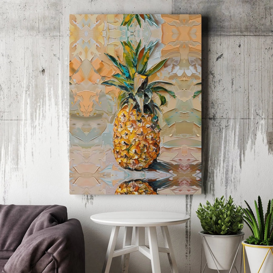 Pineapple Canvas Wall Art | Impasto Textured Oil Painting Style | Gallery Quality Fade-Resistant Print | Tropical Kitchen & Living Room Decor