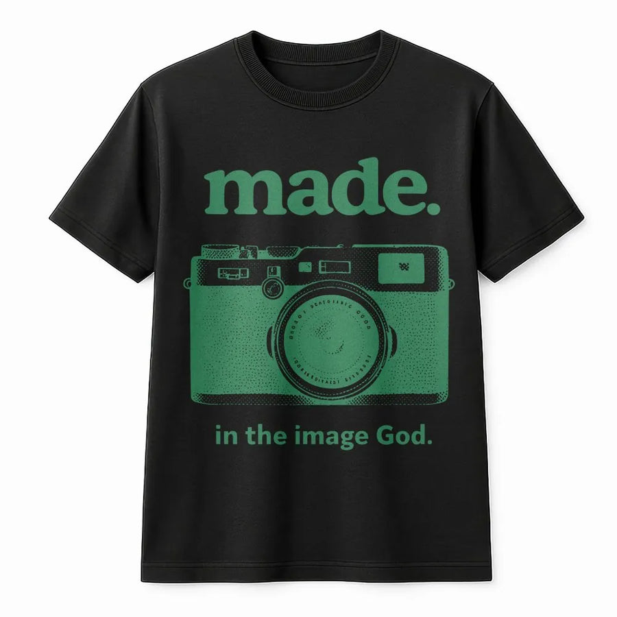 Made In The Image God T-Shirt | Vintage Camera Graphic Print | 100% Cotton Premium Tee | Christian Religious Gift For Men And Women