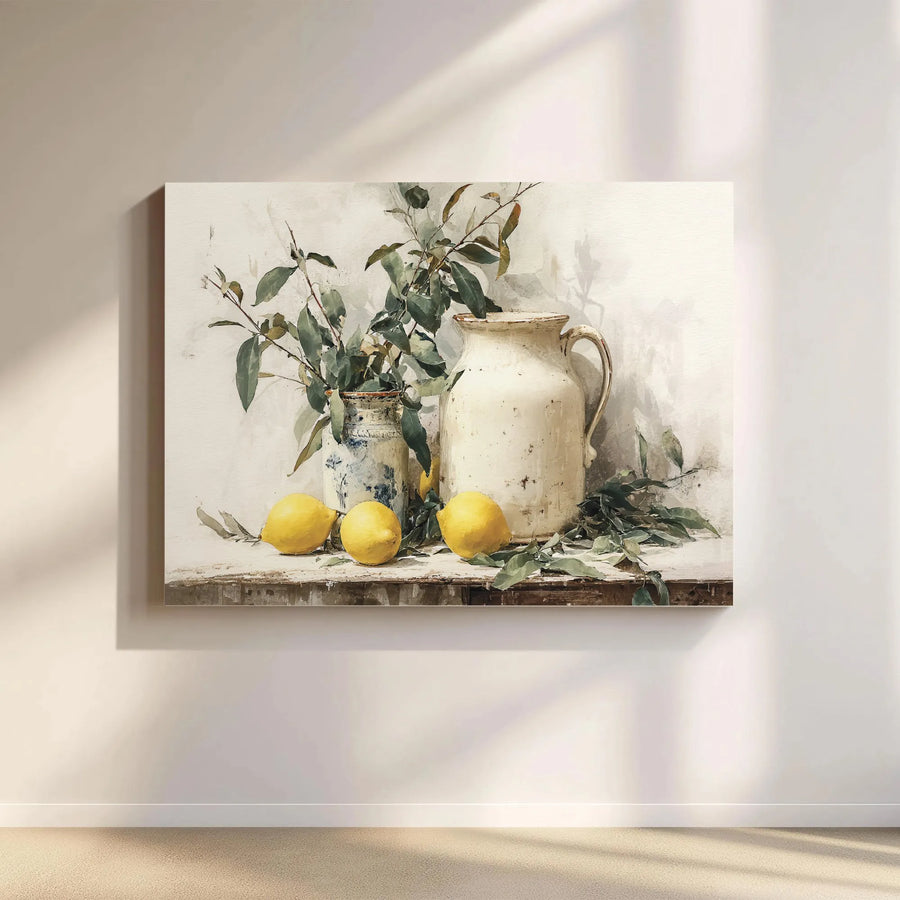 Lemon Still Life Wall Art | Rustic Farmhouse Kitchen Decor | Gallery Wrap Canvas Print | Premium Dining Room Gift