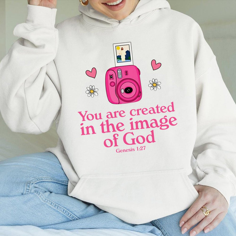 Created In The Image Of God Hoodie | Christian Faith Aesthetic Camera Design | Premium Cotton Blend | Religious Gift For Women And Men