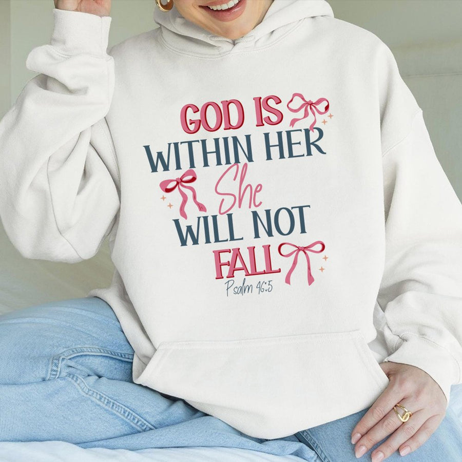 God Is Within Her Hoodie | Psalm 46:5 Bible Verse Aesthetic | Premium Cotton Blend Sweatshirt | Christian Gift for Women and Girls