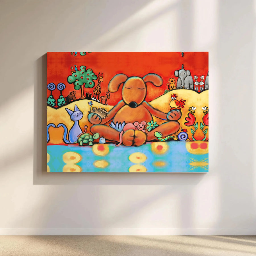 Meditating Dog Wall Art | Colorful Zen Animal Canvas Print | Premium Gallery Wrap Decor | Whimsical Yoga Meditation Gift for Pet Lovers