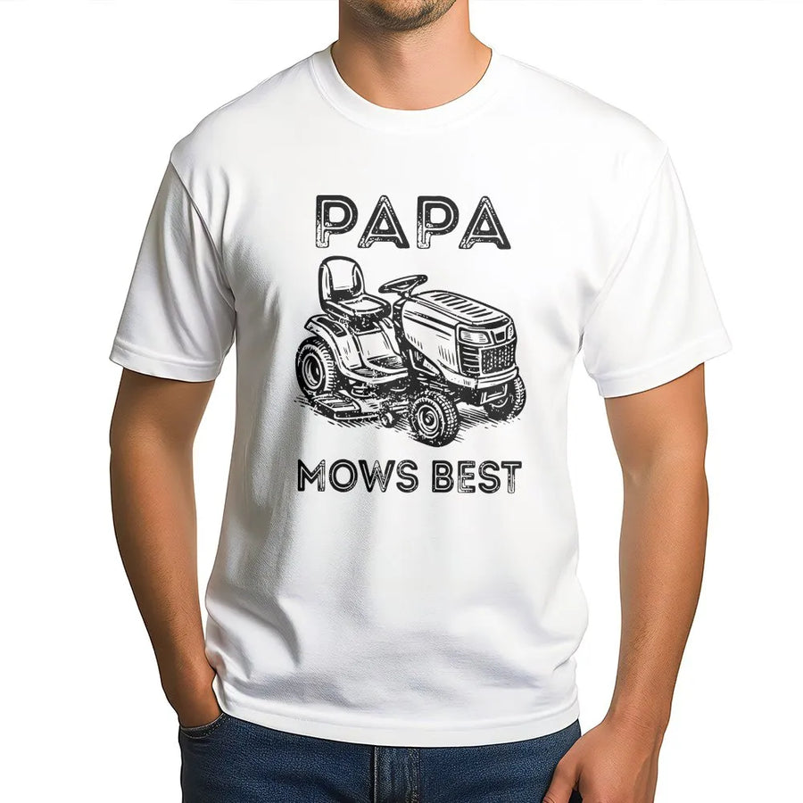Funny Dad T-Shirt | Papa Mows Best Vintage Lawn Mower Graphic | Cozy Cotton Blend | Father's Day Gift for Dad & Grandpa