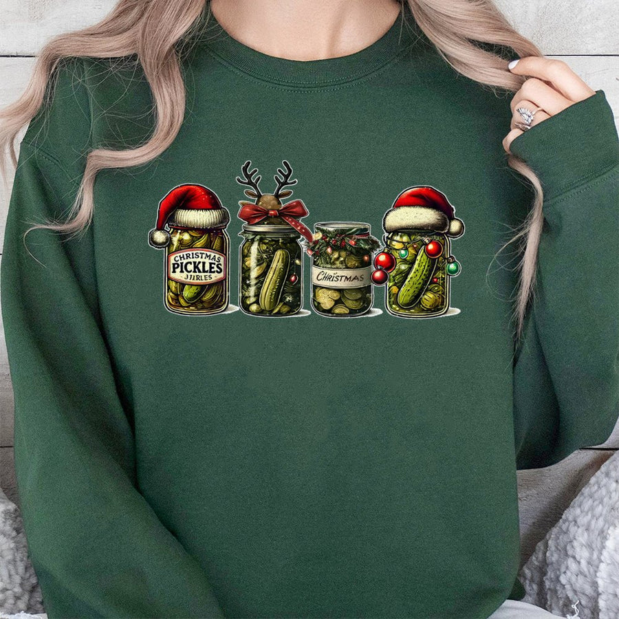 Christmas Pickle Sweatshirt | Funny Festive Canned Jars Graphic | Premium Cotton Blend Crewneck | Holiday Gift for Foodies and Pickle Lovers