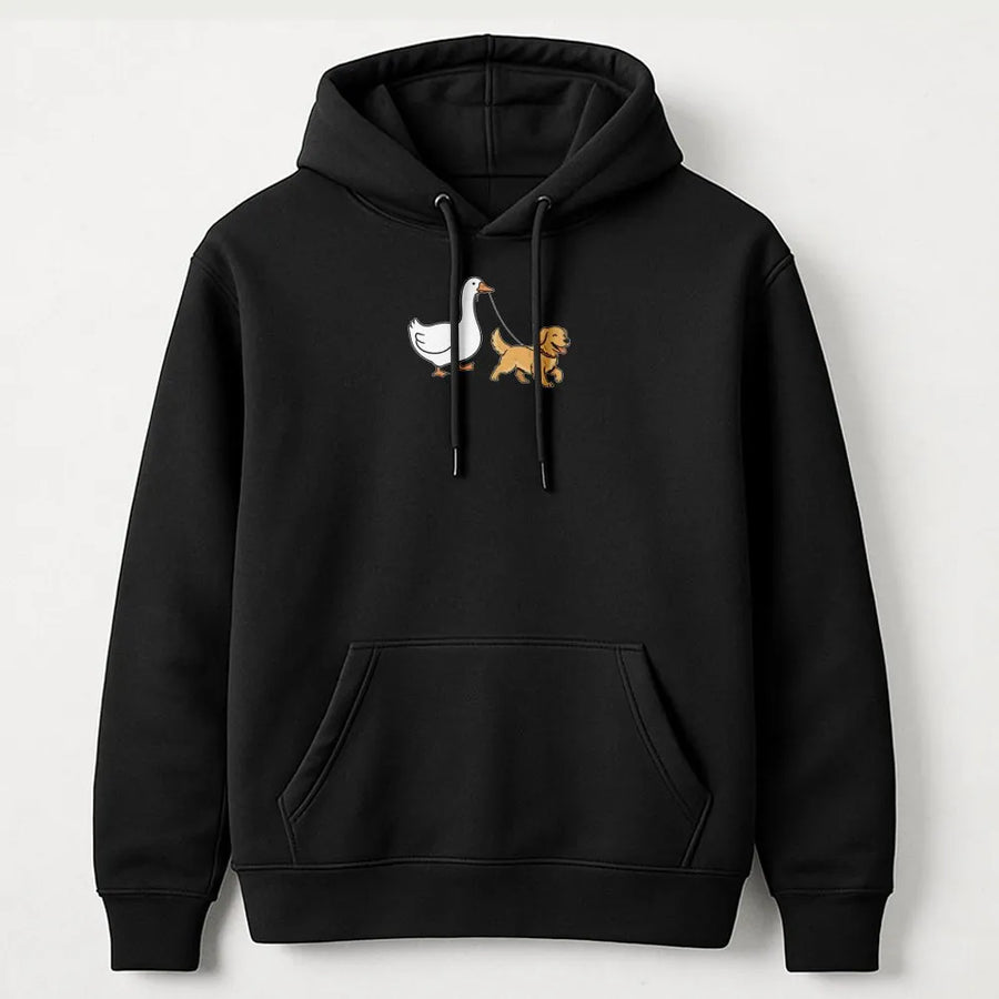 Silly Goose Golden Retriever Hoodie | Funny Goose Walking Dog Graphic | Premium Cotton Blend | Gift for Dog Lover