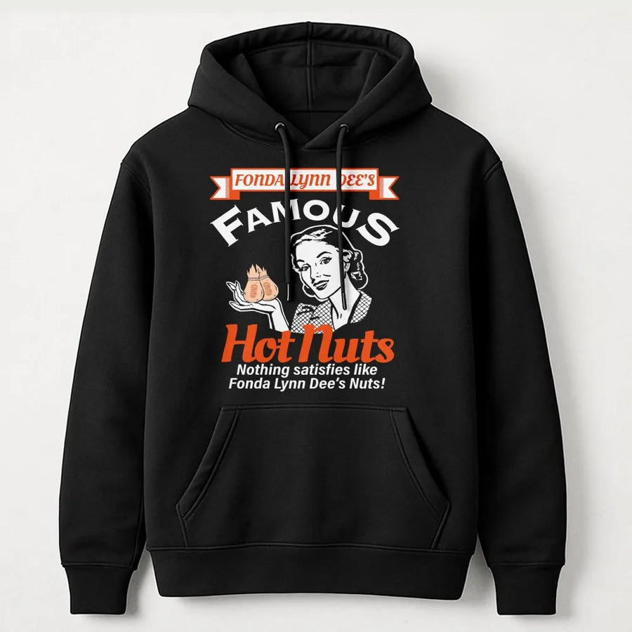 Funny Hot Nuts Hoodie | Retro Pin-Up Humor Graphic | Cotton Blend Premium Pullover | Rude Adult Gag Gift for Men and Women