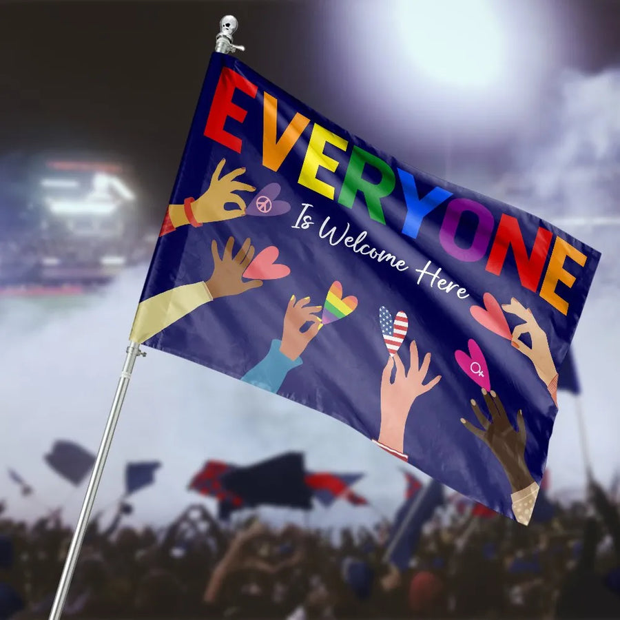 Everyone Is Welcome Here House Flag | LGBTQ+ Pride & Diversity Design | Double-Sided Polyester | Inclusive Yard Decor Gift for Allies
