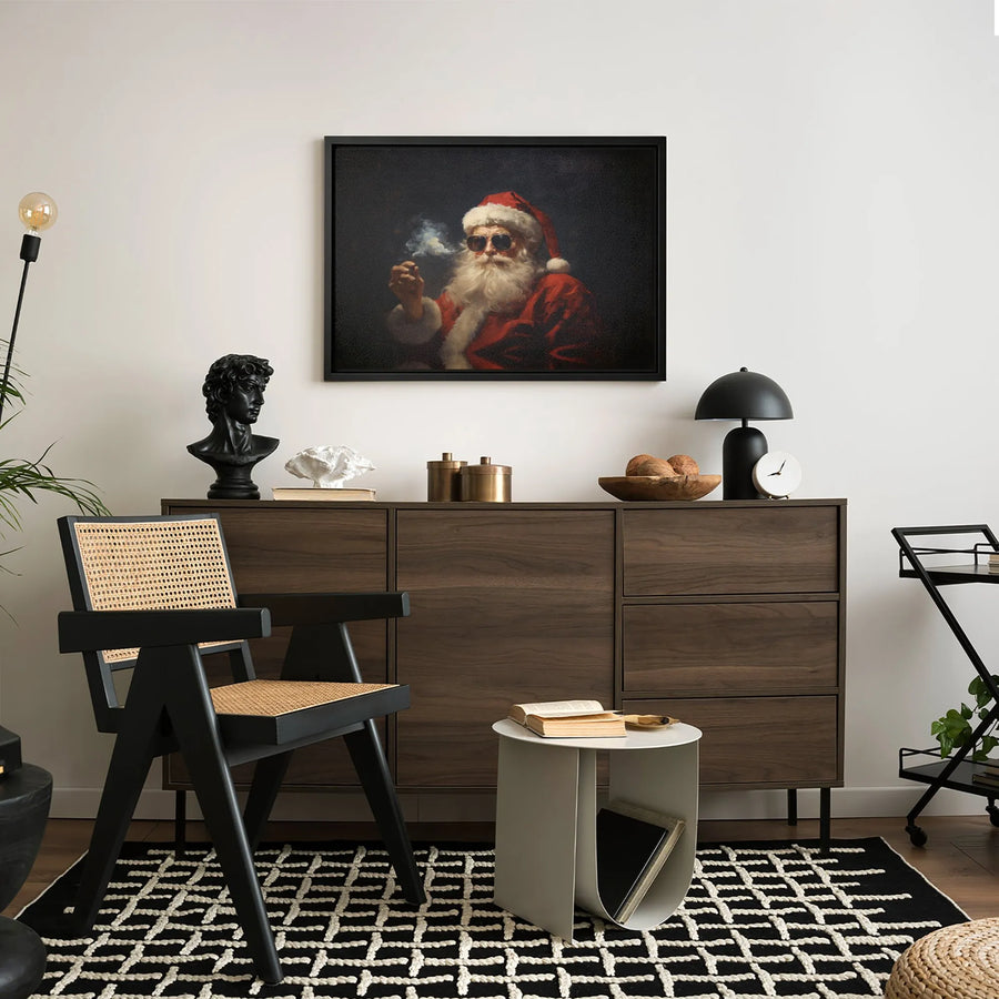 Cool Santa Claus Canvas Print | Smoking Santa Wall Art with Sunglasses | Premium Fade-Resistant Gallery Wrap | Edgy Christmas Home Decor Gift