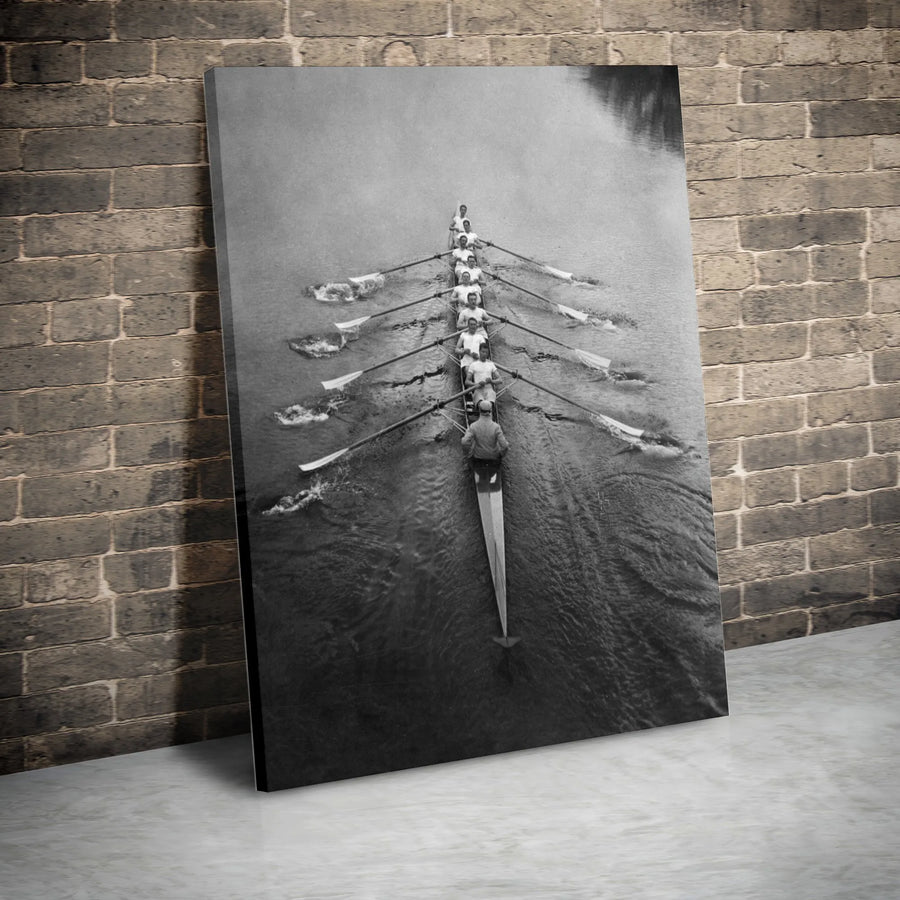 Rowing Team Canvas Wall Art | Vintage Black and White Sports Photography | Premium 1.25-Inch Gallery Wrap | Gift for Rower or Athletic Decor