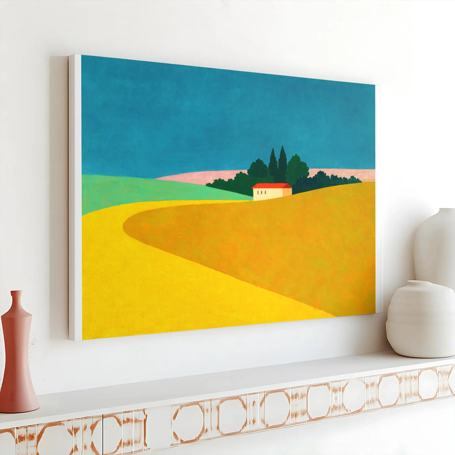 Minimalist Tuscan Landscape Canvas | Colorful Rolling Hills Painting | Premium Gallery Wrapped Canvas | Modern Home Decor Gift