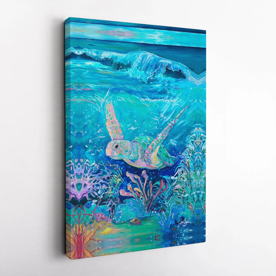 Sea Turtle Ocean Canvas Print | Vibrant Coral Reef Underwater Wall Art | Gallery Wrapped Premium Canvas | Coastal Home Decor Gift for Beach Lovers