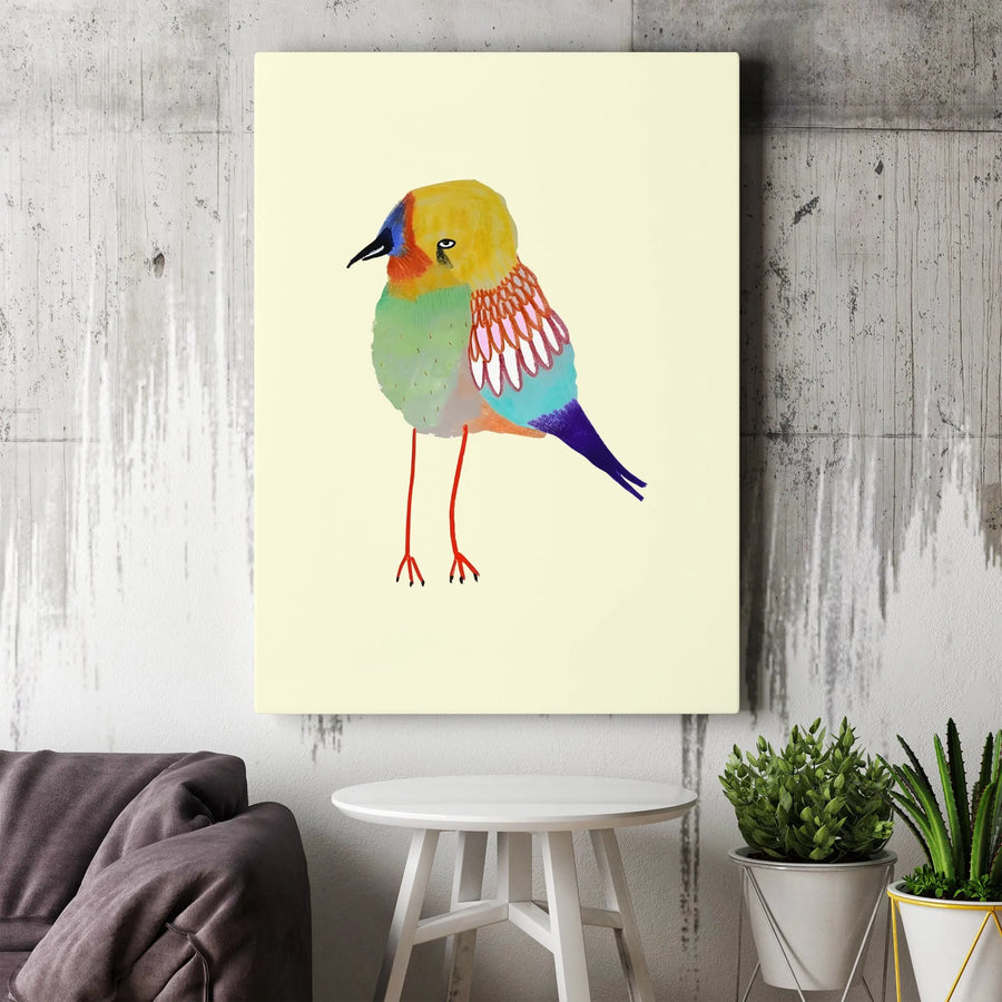 Colorful Bird Canvas Print | Whimsical Abstract Animal Wall Art | Premium Gallery-Wrapped Decor | Unique Gift for Bird Lovers